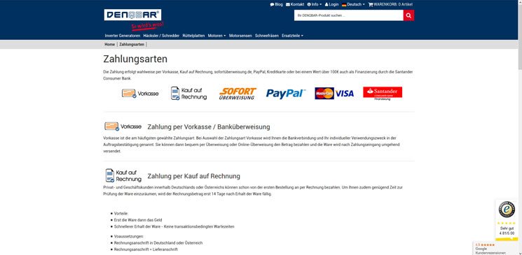 Vorkasse, Kauf auf Rechnung, Paypal