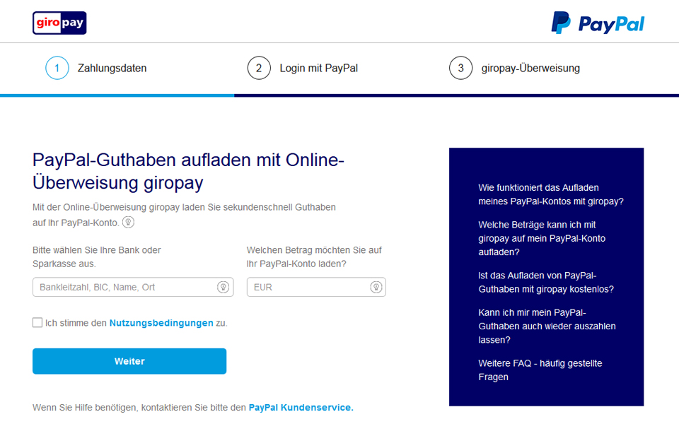 PayPal-Guthaben ausladen mit Giropay