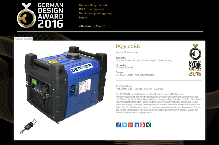 German Design Award 2016 DQ3600ER