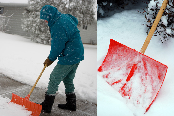 bei der Arbeit und im Schnee steckend