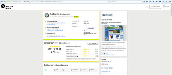 Unsere Zertifizierung mit allen richtigen Daten und Domain