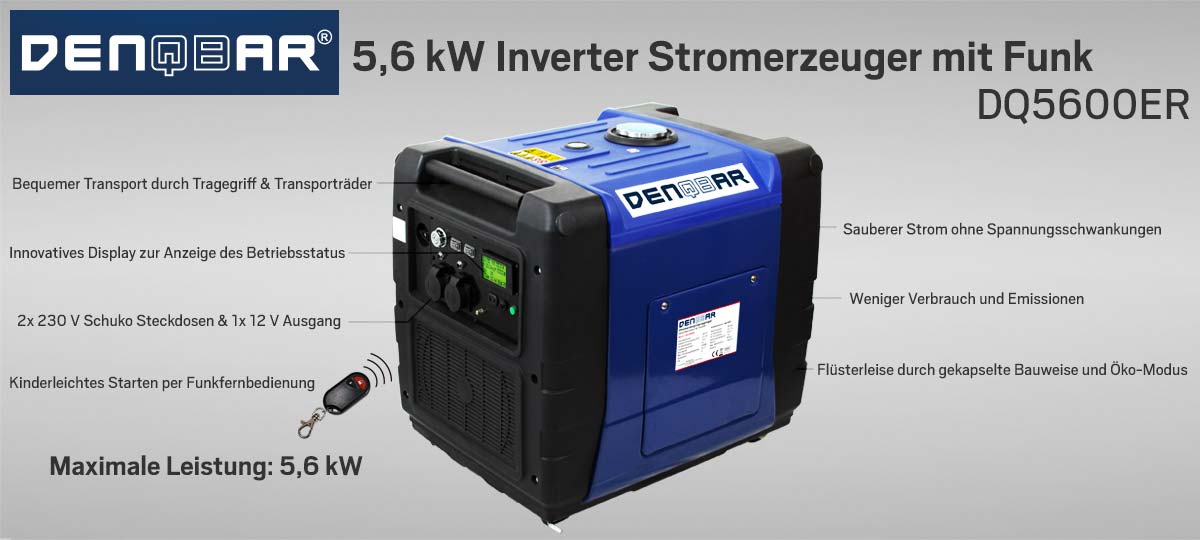 DENQBAR INVERTER STROMERZEUGER E-START & FUNK DIGITALER GENERATOR 4TAKT